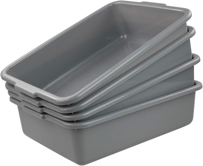 Ramddy Grey Commercial Bus Tubs, 13 L Plastic Dish Pans, 4 Packs - Image 1